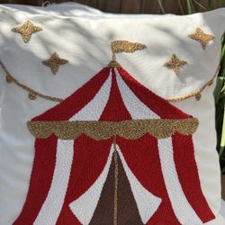 18×18 Circus Tent Embroidered Pillow Cover – Holiday Decor – Christmas Gift Idea