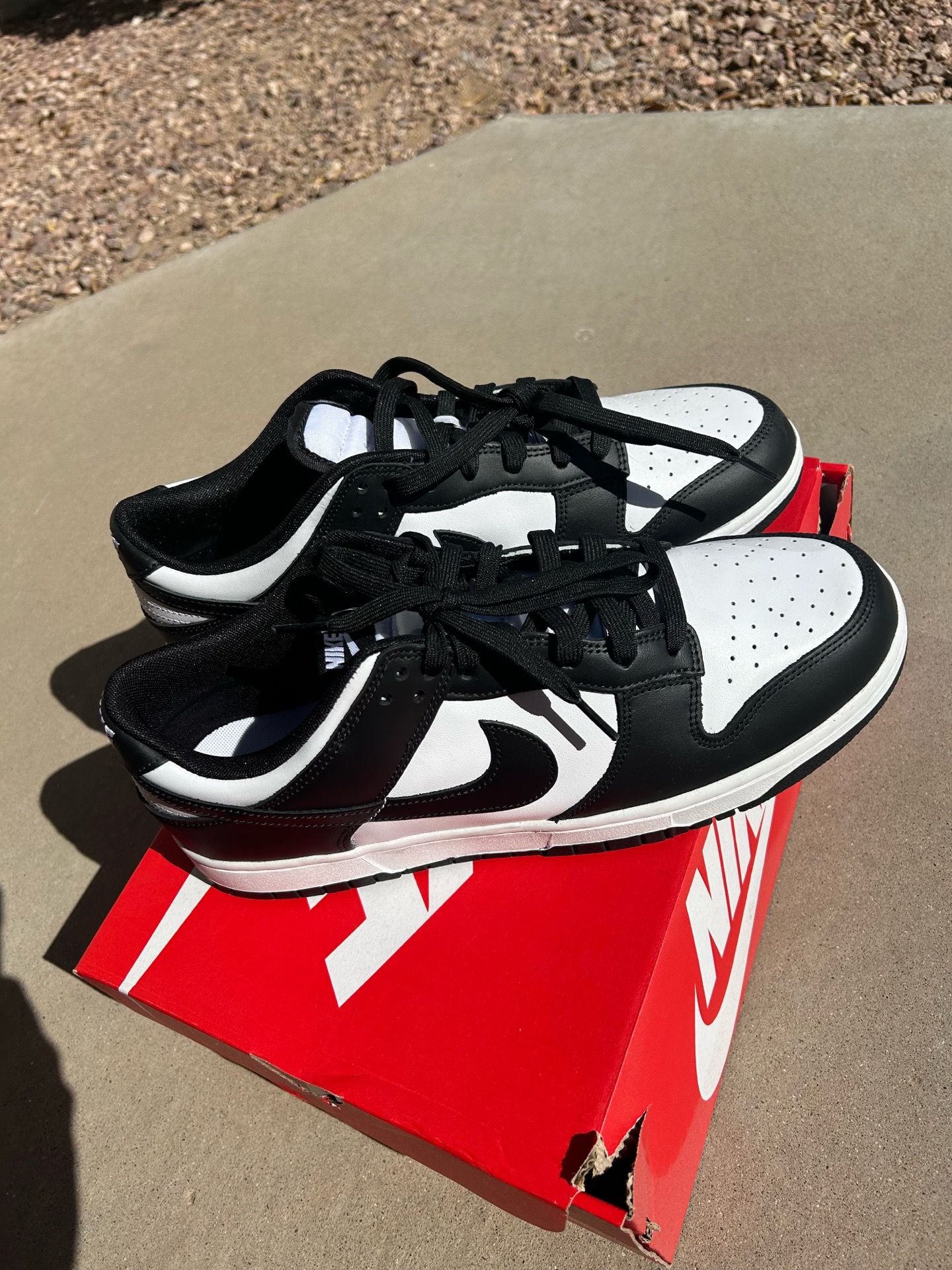 Black and white panda dunks