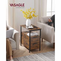 Set of 2 Narrow End Table with Charging Station and 2 Drawers