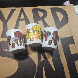 3 Vintage Mushroom Mugs / Tea Cups