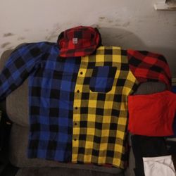 Red & Black /Multi Color Lumber Jack With The Matching Tee-Shirt & The Hat 2Match