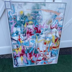 Oversized Framed Abstract Painting – Textured Embellished Canvas Wall Art