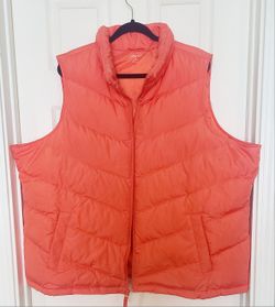 Lands End Vest Womens 3X Orange Down Filled Puffer Quilted Full Zip Pocket 