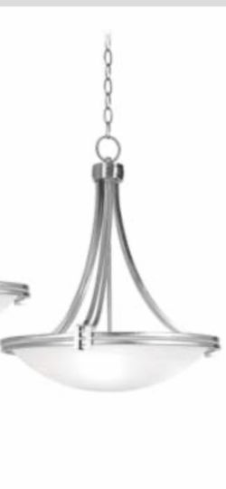 White Glass Bowl and Nickel Pendant Chandelier