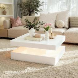 Modern White Coffee Table w/ LED Lights & Hidden Storage – Brand New