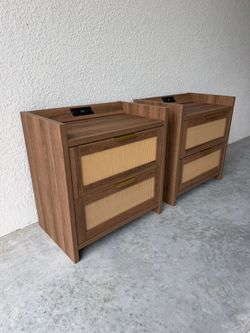 Walnut Cane Nightstands ā Mid Century Modern ā Bedside Tables ā Brand New!