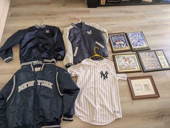 Vintage New York Yankees jackets & jersey  & New York Yankees team plaques ((SOLD AS A BUNDLE DEAL))
