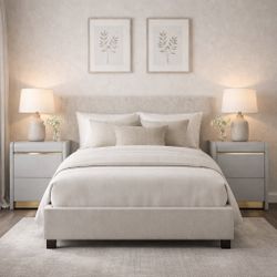 Lane Nightstands Set of 2 with Brass Base — Gray Finish