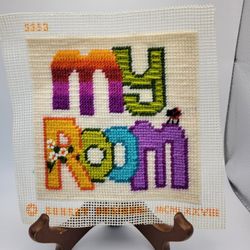 Vintage 70's Retro Cross Stitch Completed 'My Room' Ready for Frame Rainbow
