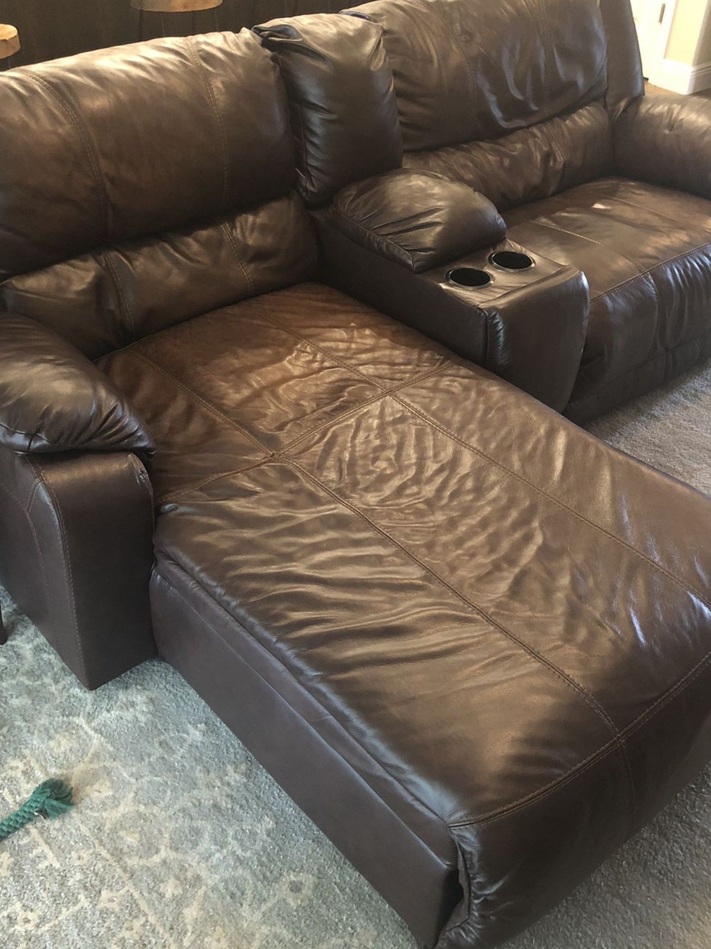 Ashley Furniture Dark Brown Leather Recliner Sectional Couch