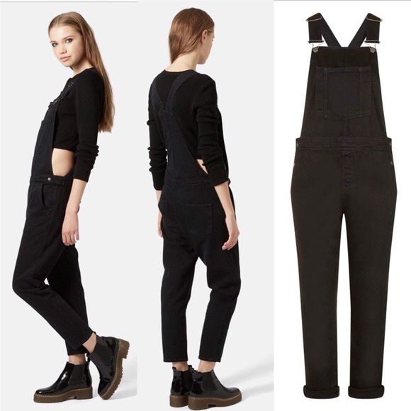 TOPSHOP denim black charcoal moto overall jumpsuit in size 25W 