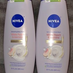 (2) NIVEA Refreshing Body Wash for Women, White Peach and Jasmine, Nourishing Serum, 20 fl oz