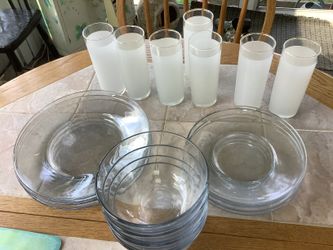 Clear glass dishes and frosted glasses