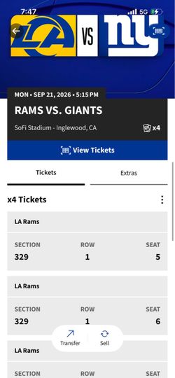 Rams vs Giants row 1