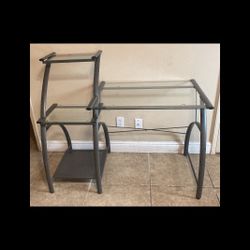 Silver metal and Glass Top Workstation Computer Desk