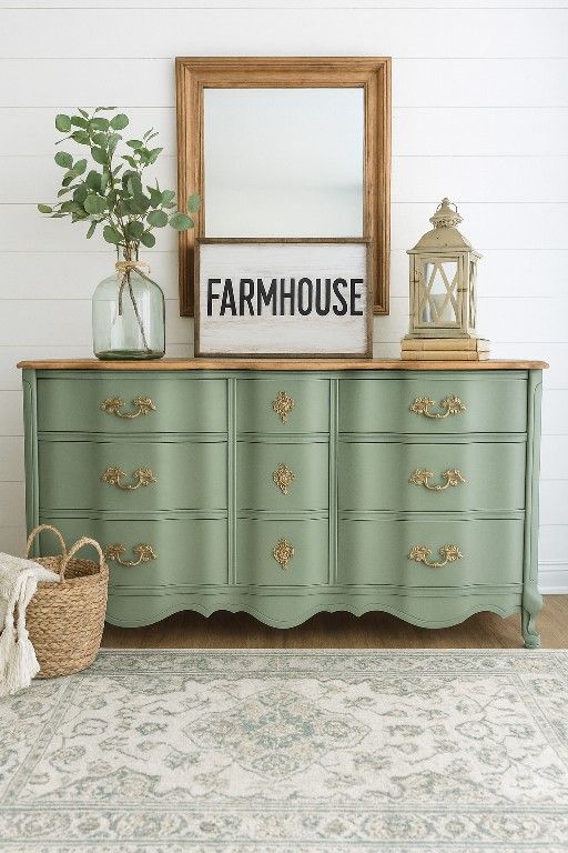 SAGE GREEN FRENCH PROVINCIAL DRESSER OR BUFFET