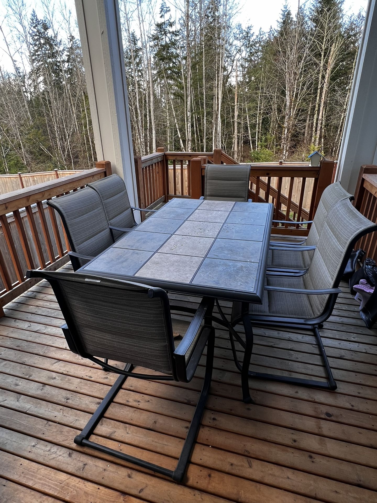 7-Piece Black Metal Patio Outdoor Dining Set with tiled Table and 6 Chairs