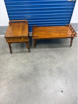Vintage solid wood end table and solid wood coffee table