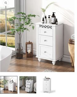 Costway White 3-Drawer Freestanding Bathroom Storage Cabinet with Anti-toppling Device