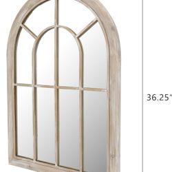 26x36 Inches Farmhouse Arched Window Pane Wall Mirror, Large Vintage Decorative Wooden Mirror for Li