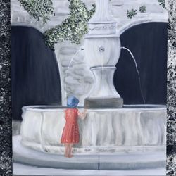 Original Painting Girl By Wish Fountain-Local Nc Artist 16x20 Signed On Canvas