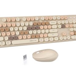 New Colorful Computer Wireless Keyboards Mouse Combos, Typewriter Flexible Keys Office Full-Sized Keyboard, 2.4GHz Dropout-Free Connection and Opti