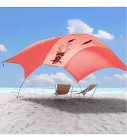 Beach Wind-Powered Shade Canopy, Portable Sun Shelter Tent, UPF 50+ UV Protection, Lightweight, Easy Set Up, 150 Sq. Ft. of Shade for up to 6 People, 