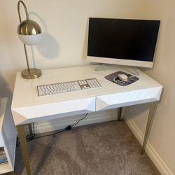 White And Gold Modern Desk With Side Table 