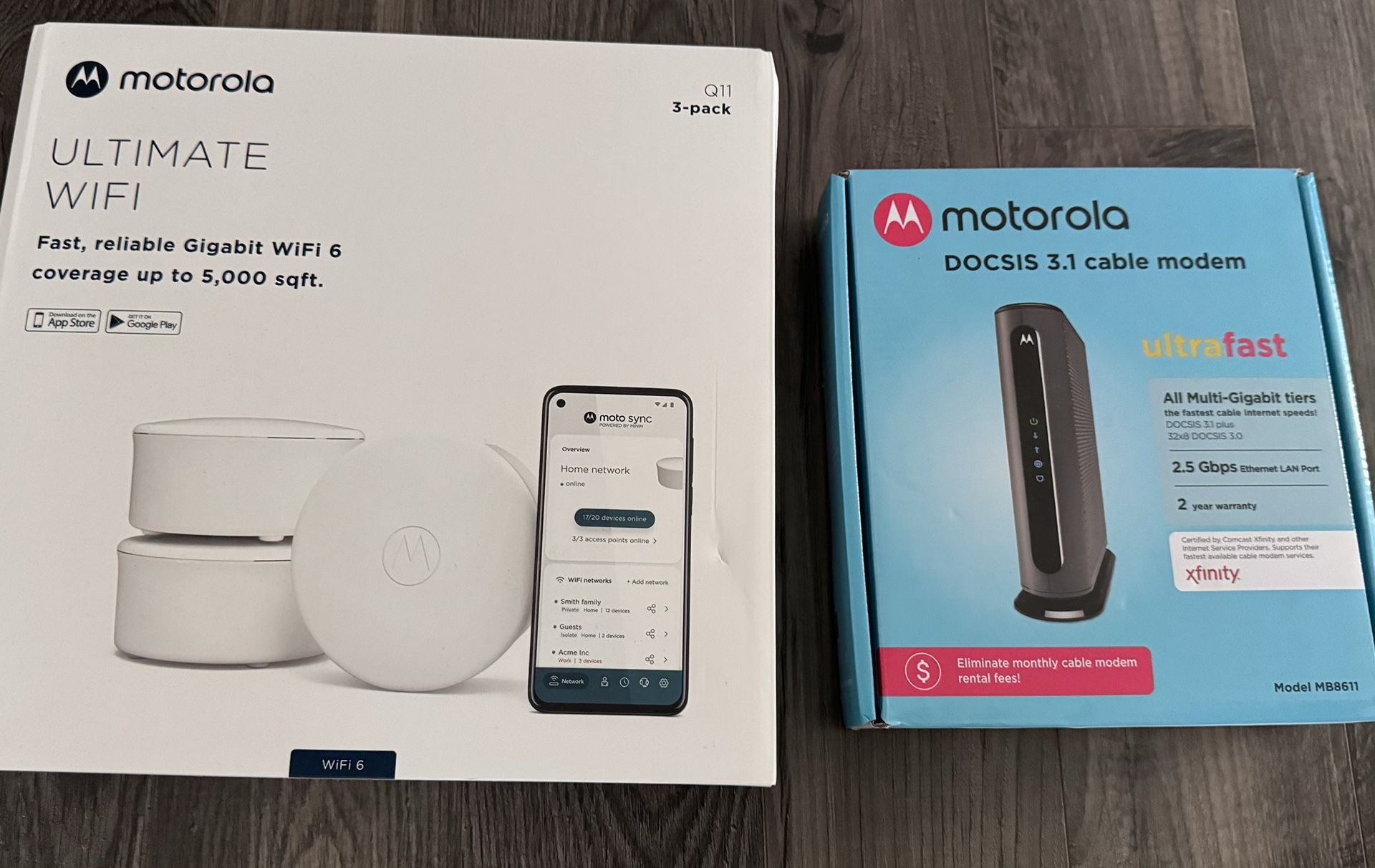 Motorola DOCSIS 3.1 MB8611 Modem 2.5Gbps + Motorola Ultimate WiFi 6 Q11 3pk