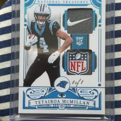 2025 Panini National Treasures Tetairoa McMillan Carolina Panthers 1/1 RC laundry Tag