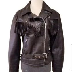 FIRST GENUINE LEATHER HARLEY BUCKLE BLACK MOTORCYCLE RIDING JACKET WESTERN LARGE * Price Is Firm**