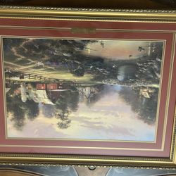 THOMAS KINCAID SUNSET AT RIVERBEND FARM SIGNED AND NUMBERED WITH CERTIFICATE OF AUTHENTICITY PERFECT CONDITION 28 x 37