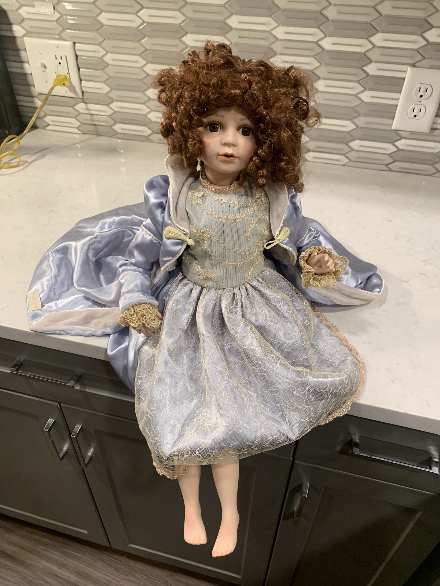 Wayne M Kleski Signed Sitting Girl Porcelain Doll 20”