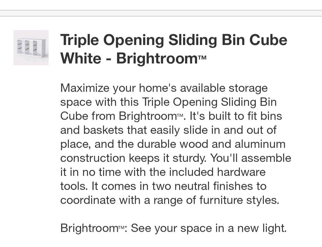  Triple Opening Sliding Bin Cube White - Brightroom