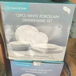 24 Pcs White Porcelain Dinnerware Set. 2 Sets Of 12