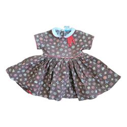 Vintage Nanette Brown Floral Twirl Dress Peter Pan Collar Retro Schoolgirl