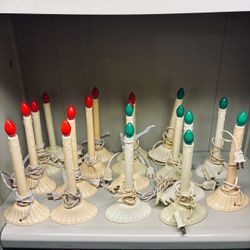Lot Of 18 Candelabra Lighted Christmas Candles Window Lights Wax Plastic
