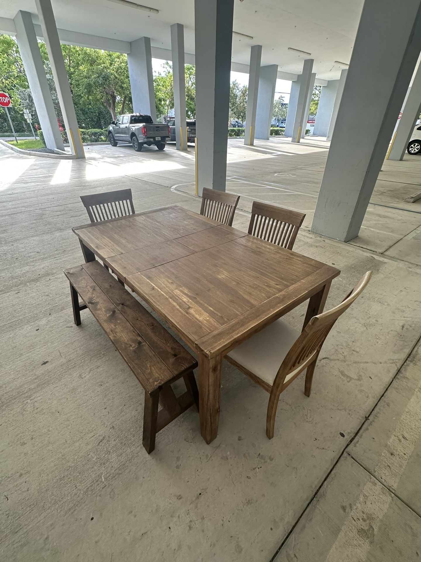 Farm Style Dining Table, Bench, And Chairs