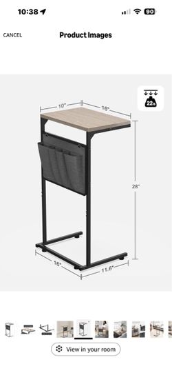 C-Shaped Side Table with Storage Pocket