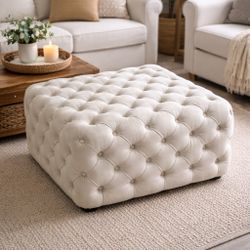 Tufted Cream Ottoman / Footstool – 28x28x17