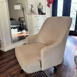 Serta Leighton Home Office Desk Chair, Mid-Back with Chrome Nailheads, Memory Foam Cushion and Padded Arms, Mid Century Modern Vanity Armchair with Wh