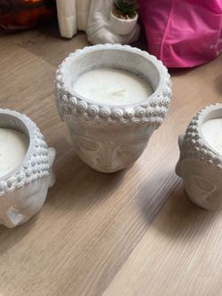 Buddha Head Concrete Candle Holders Set of 3