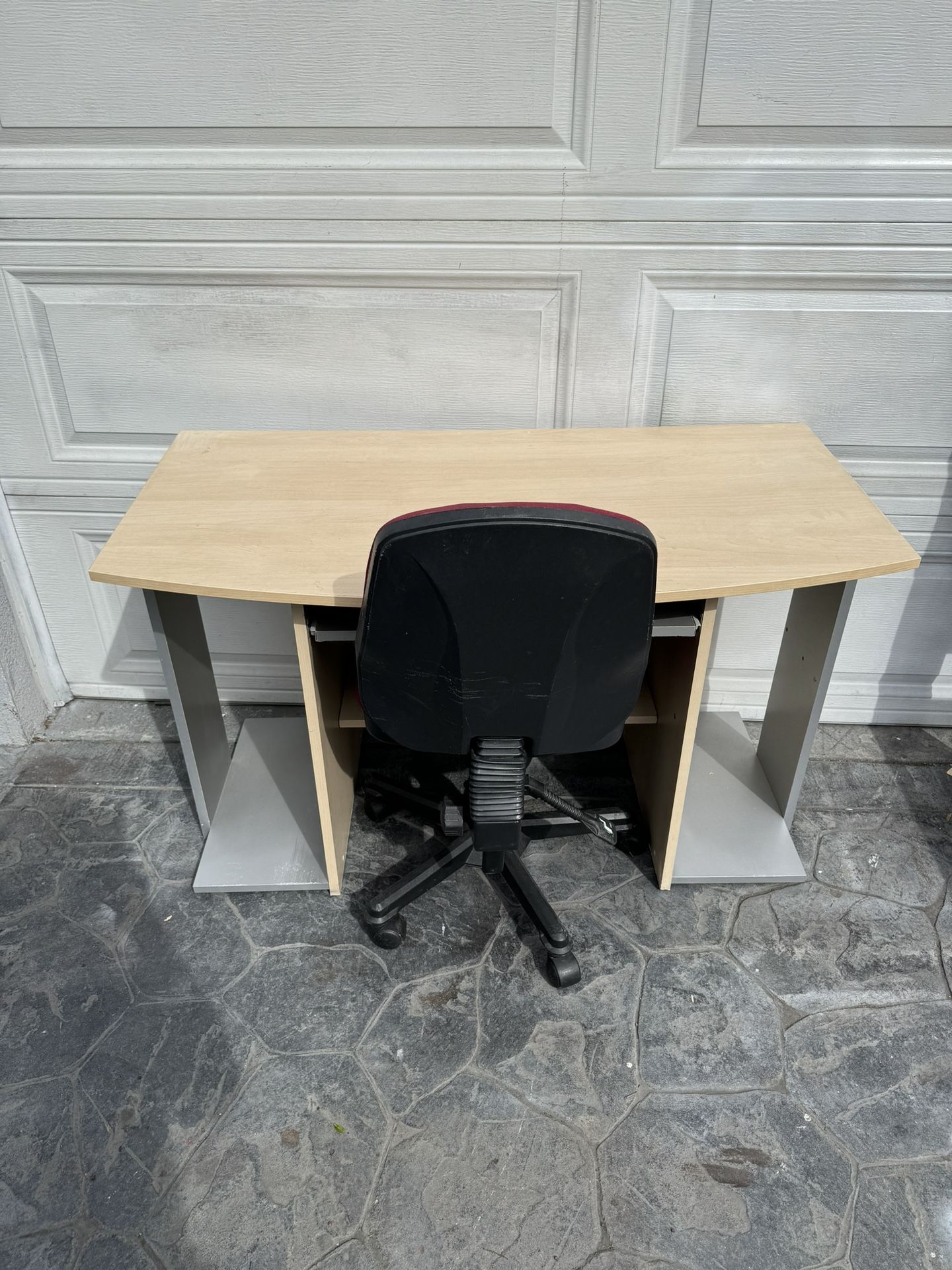 Modern metal & glass computer desk  w/ keyboard, hutch  $50 & free chair $5 