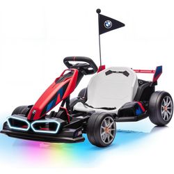 Wanan Electric Go Kart with Adjustable Seat, 24V Licensed BMW Drift Kart with Dual 2 x 200W Motors, Crazy Go Cart for Kids Ages 6-12, LED Lights, Drif