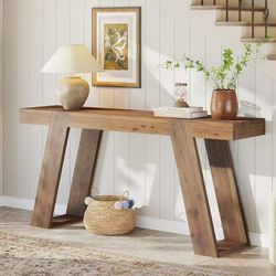 HH0028 Solid Wood Console Table, 63" Narrow Sofa Table Behind Couch, Rustic Skinny Entryway Table for Hallway, Entrance, Foyer, Living Room, Brown