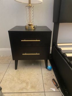 Black 2-Drawer Nightstand with Gold Handles