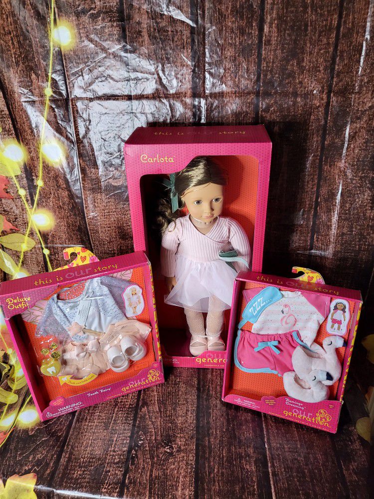 Our Generation Ballerina Doll With Fairy And Flamingo Dreaming Doll Set