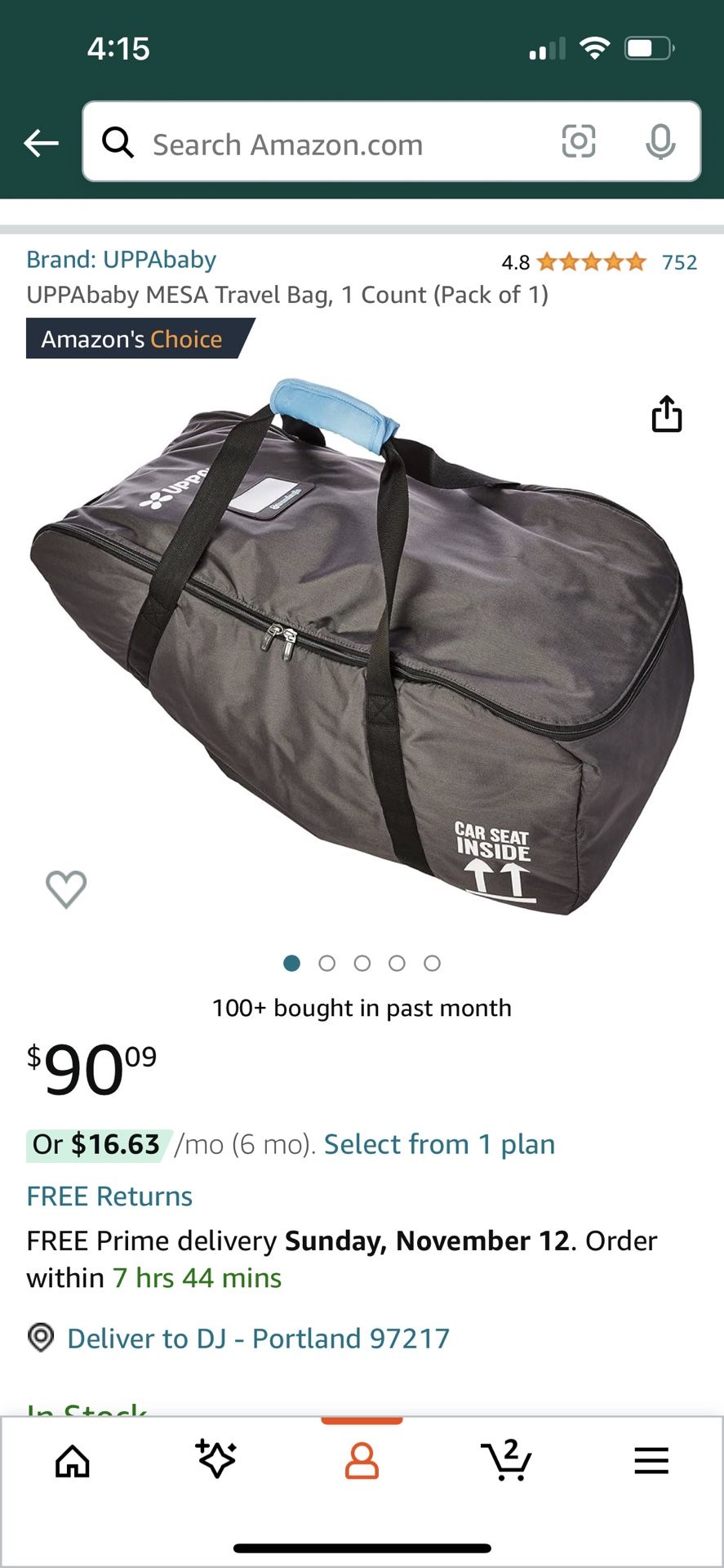 UPPAbaby Mesa travel bag (NEVER USED!)