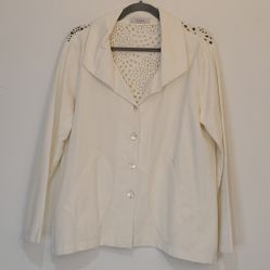 Vitamin Off White Cotton Unique Lazer Cut Blazer/Jacket size L 