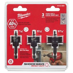 New 3 PC Milwaukee SHOCKWAVE Thin Wall Hole Saw High Speed Steel Set 49-22-4800